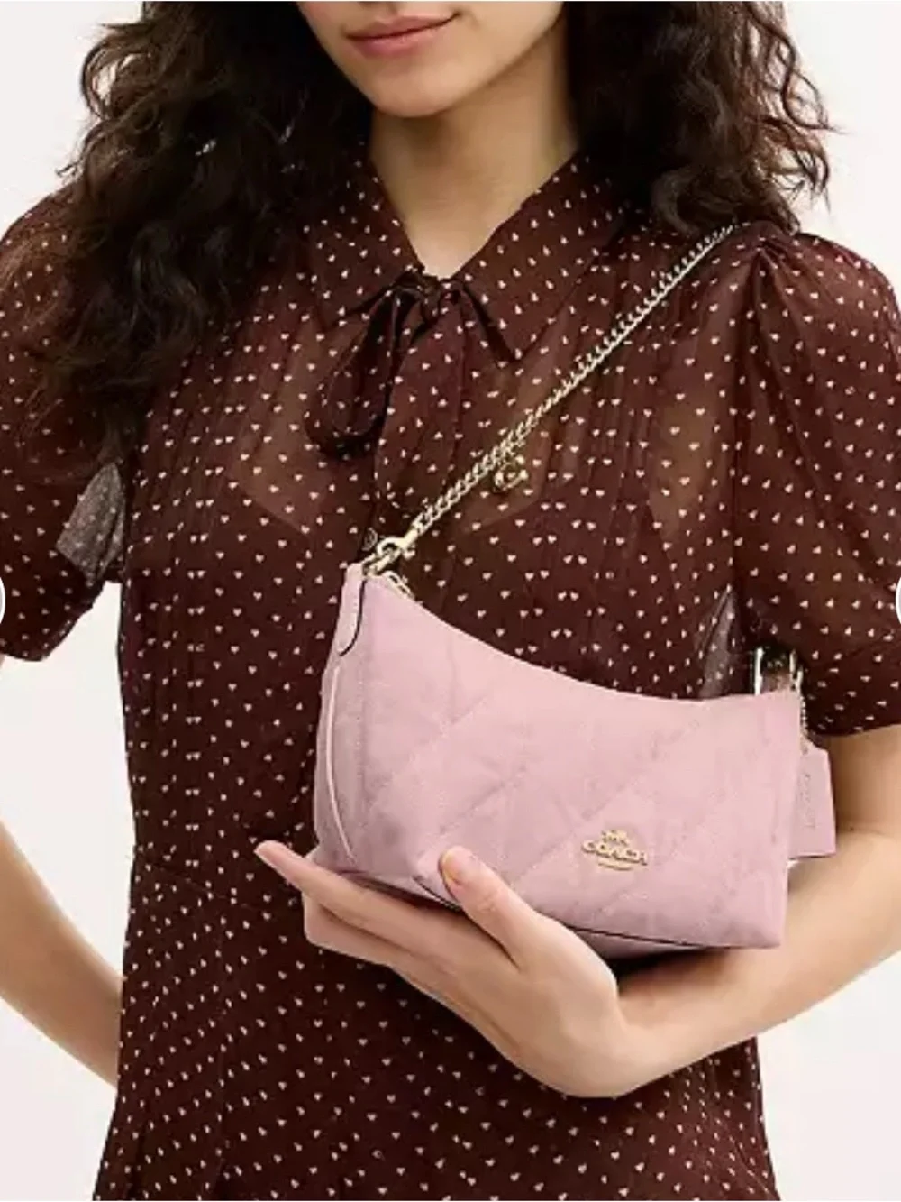 NWT💖Coach Caitlin Shoulder Bag Quilting And Charm CEQ62 Pink Denim Chain Gift